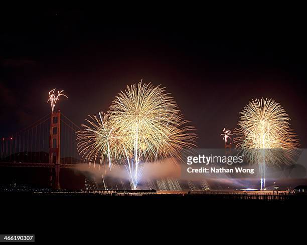 Fireworks display for the Golden Gate Bridge 75th Anniversary celebration.