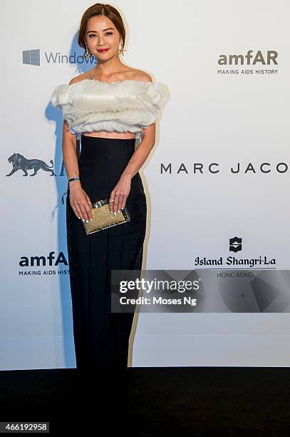 Actress and Singer Charlene Choi arrives on the red carpet during the 2015 amfAR Hong Kong gala at Shaw Studios on March 14, 2015 in Hong Kong.