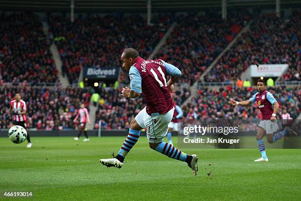 Gabriel Agbonlahor of Aston Villa scores their second goal during the Barclays Premier League match between Sunderland and Aston Villa at Stadium of...