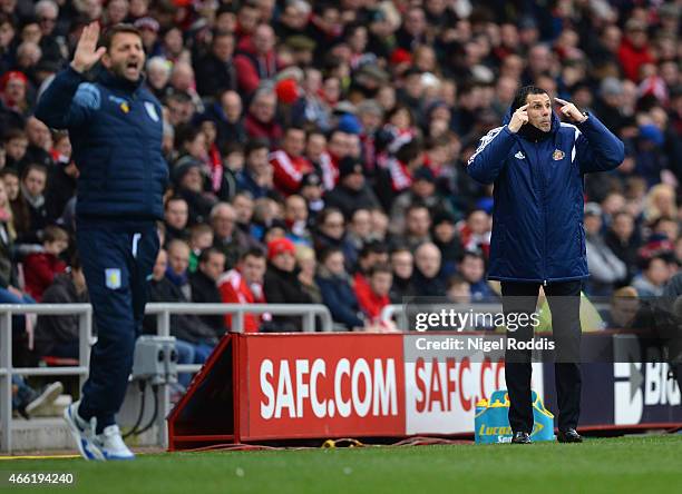 Manager Tim Sherwood of Aston Villa and Manager Gustavo Poyet of Sunderland on the touchline during the Barclays Premier League match between...