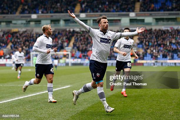 Adam Le Fondre of Bolton celebrates his goal during the Sky Bet Championship match between Bolton Wanderers and Millwall at the Macron Stadium on...