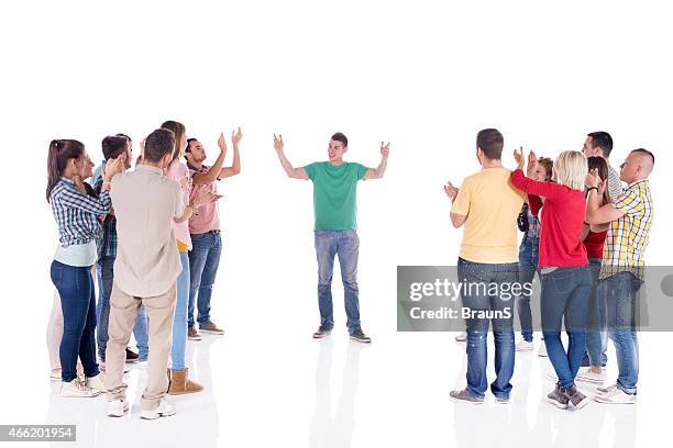 group of people applauding on good speech. - group of people white background stock pictures, royalty-free photos & images