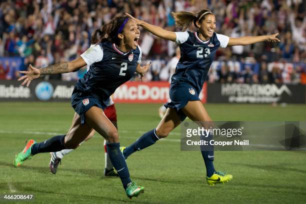 Sydney Leroux of the U.S. Women's National Team celebrates after scoring the game-winning goal against the Canadian Women's National Team on January...