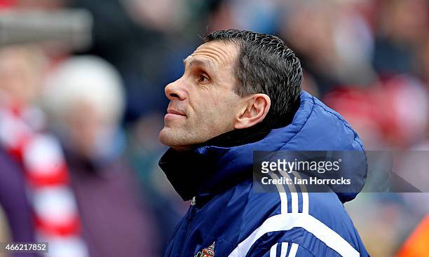 Sunderland manager Gus Poyet looks on during the Barclays Premier League match between Sunderland AFC and Aston Villa at The Stadium of Light on...