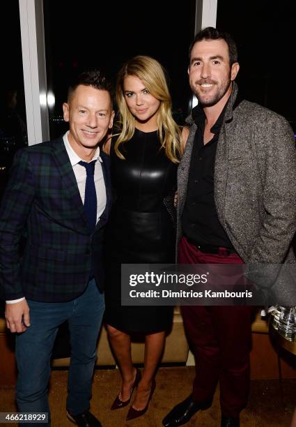 Editor-in-chief of GQ Jim Nelson, model Kate Upton, and professional baseball player Justin Verlander attend the GQ Super Bowl Party 2014 sponsored...
