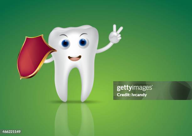 cartoon tooth holding a shield - smiley face badge stock illustrations