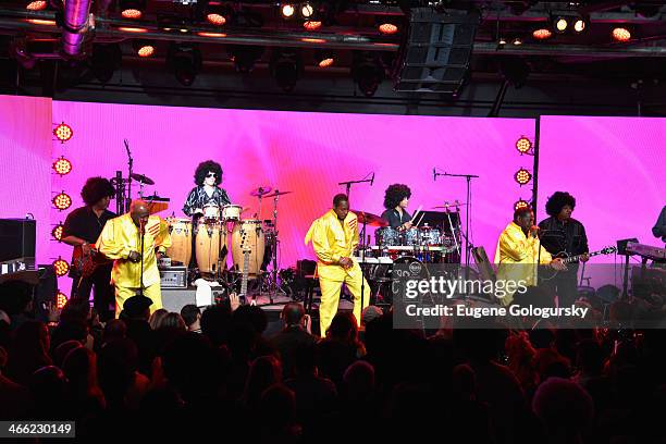 Eddie Levert, Walter Williams and Eric Grantr of the O'Jays perform onstage Time Warner Cable Studios And Aspire Bring Soul To The Big Game on...