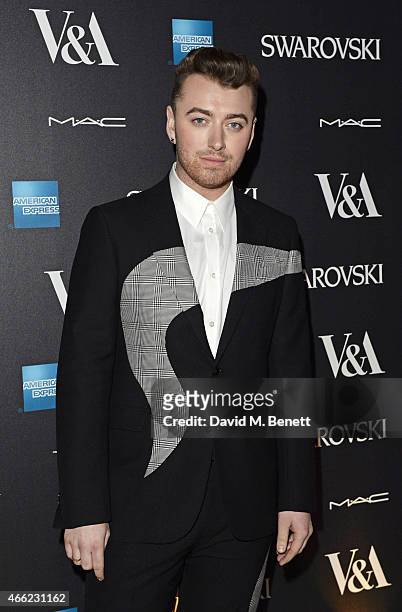 Sam Smith arrives at the Alexander McQueen: Savage Beauty VIP private view at the Victoria and Albert Museum on March 14, 2015 in London, England.