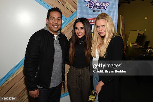 Radio Disney's DJ Ernie D, Singer Becky G and Radio Disney's VJ Alli Simpson attend the On The Road To The RDMAs Concert at YouTube Space on March...