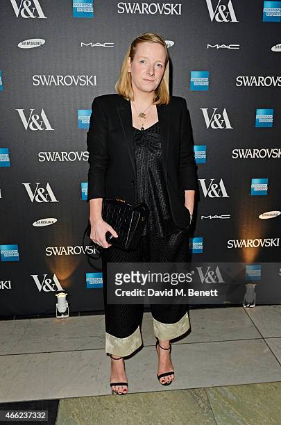Sarah Burton arrives at the Alexander McQueen: Savage Beauty VIP private view at the Victoria and Albert Museum on March 14, 2015 in London, England.