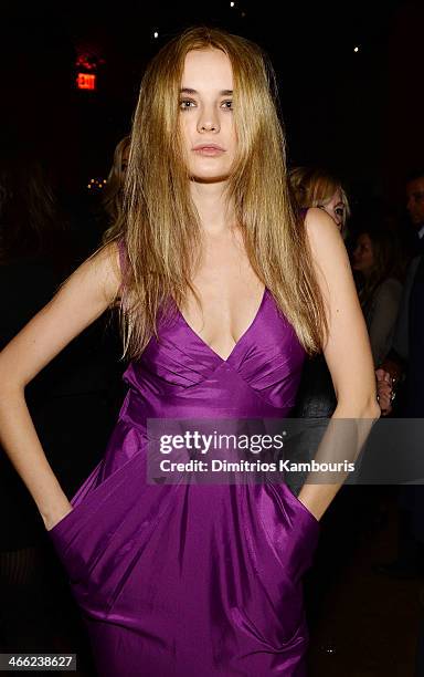 Model Kira Dikhtyar attends the GQ Super Bowl Party 2014 sponsored by Patron Tequila, Van Heusen, and Miller Fortune on January 31, 2014 in New York...