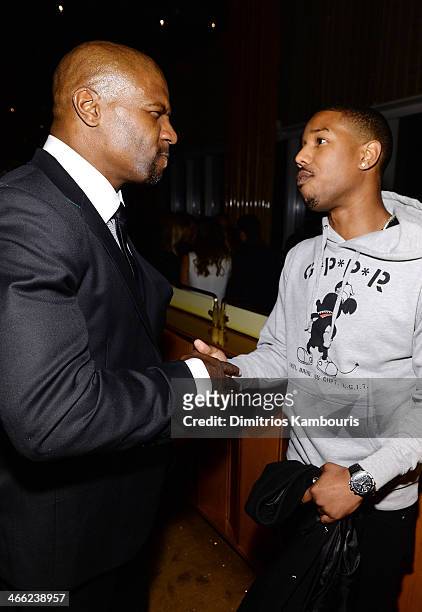 Actors Terry Crews and Michael B. Jordan attend the GQ Super Bowl Party 2014 sponsored by Patron Tequila, Van Heusen, and Miller Fortune on January...