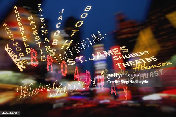 theatre signs around broadway - broadway fotografías e imágenes de stock