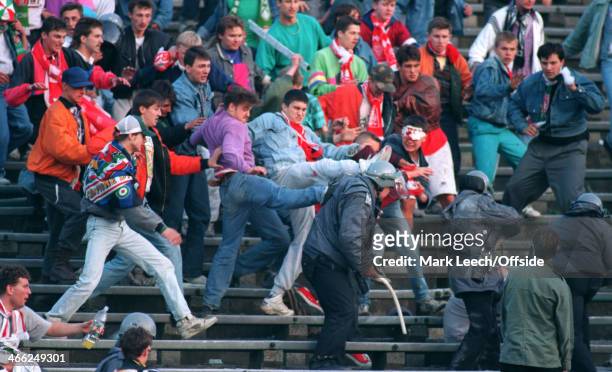 May 1993 - World Cup Qualifier - Poland v England - Polish police try and restore order between the Polish fans.