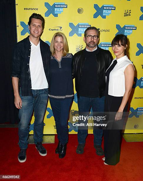 Hayes MacArthur, Nancy Carell, Steve Carell and Rashida Jones attend the TBS "Angie Tribeca" Premiere at SXSW at Austin Convention Center on March...