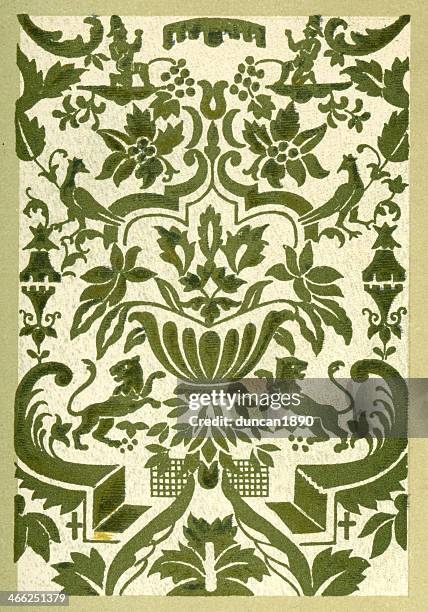 animal affrontes pattern - 16th century - renaissance wallpaper stock illustrations
