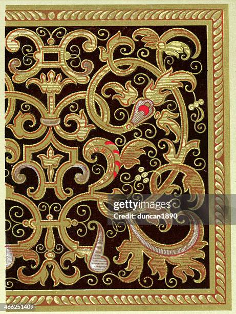 twining foliage pattern - 16th century - leaf pattern background stock illustrations