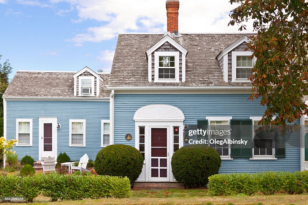 Luxury New England House, Chatham, Cape Cod, Massachusetts. Blue sky.