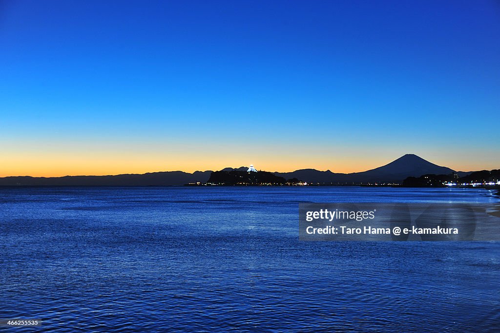 Mt.Fuji and Enoshima Island after sunset