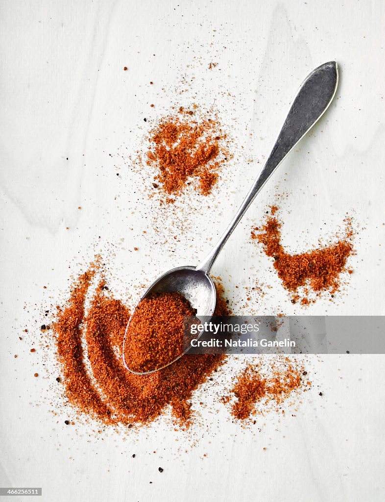 Paprika powder in a spoon