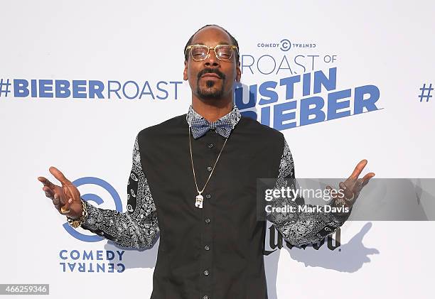 Rapper Snoop Dogg attends The Comedy Central Roast of Justin Bieber at Sony Pictures Studios on March 14, 2015 in Los Angeles, California.