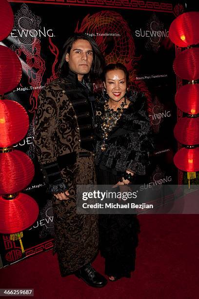 Singer Michael Peer and designer Sue Wong attend Sue Wong Hosts Party Celebrating The Chinese New Year - Year Of The Horse at The Cedars on January...