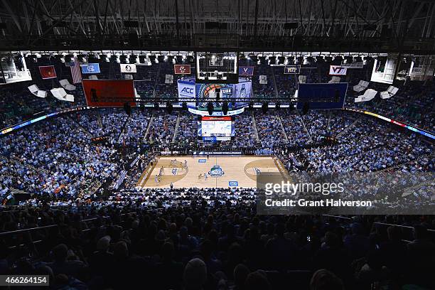 General view of the North Carolina Tar Heels and Notre Dame Fighting Irish at the 2015 ACC Basketball Tournament Championship game at Greensboro...