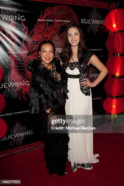 Designer Sue Wong and singer Melissa Lee Diehl attend Sue Wong Hosts Party Celebrating The Chinese New Year - Year Of The Horse at The Cedars on...
