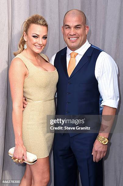 Actress/model Amber Nichole Miller and mixed martial artist Tito Ortiz attend The Comedy Central Roast of Justin Bieber at Sony Pictures Studios on...