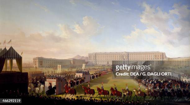 Jousting tournament in front of the Royal Palace of Caserta painting by Salvatore Fergola , oil on canvas, 185x350 cm.