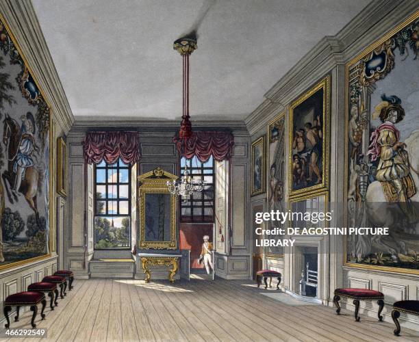 Audience Hall of the Queen, engraving by William James Bennett , based on a design by Charles Wild , from The History of the Royal Residences,...