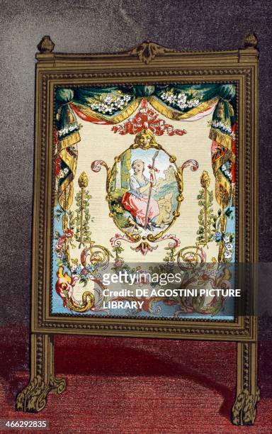 Eighteenth century gilt wood and upholstered screen, illustration from the Dictionnaire de l'ameublement et de la decoration XIIIth depuis le siecle...