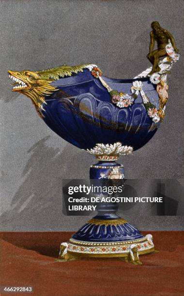Gondola in lapis lazuli mounted on silver-gilt and enamel, engraving from the Dictionnaire de l'ameublement et de la decoration , Volume II by Henry...