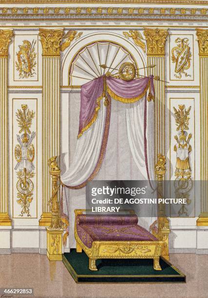 Consulate era bed in the Palais Royal, illustration from the Dictionnaire de l'ameublement et de la decoration XIIIth depuis le siecle jusqu'a nos...