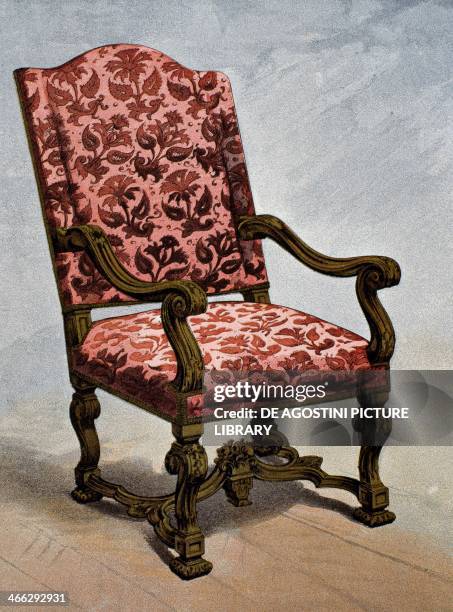 Cisele velvet armchair, 17th century, illustration from the Dictionnaire de l'ameublement et de la decoration XIIIth depuis le siecle jusqu'a nos...