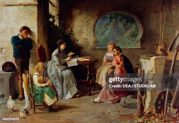 Botany lesson, by Vespasiano Bignami known as Vespa , oil on canvas, 84x119 cm. Italy, 19th century.