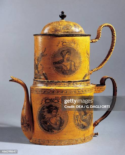 Directoire style coffee pot, painted tin. France, 19th century.