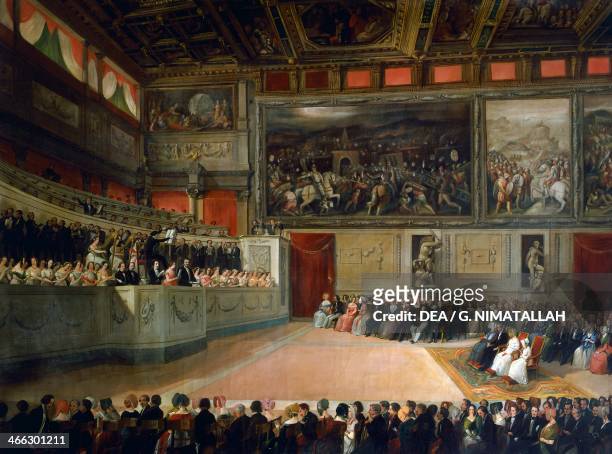 Academy of Music in Salone dei Cinquecento in Palazzo Vecchio, Florence painting by Ferdinand Folchi , 88x118 cm.