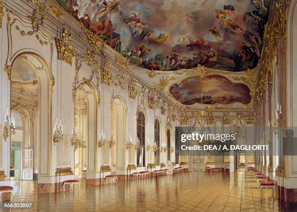 Hall of Mirrors, Schoenbrunn Palace , Vienna, Austria, print, 19th century.