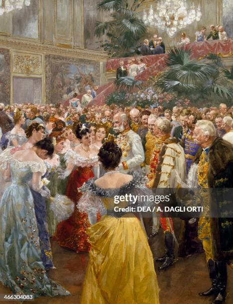 Emperor Franz Joseph the great annual ball in Vienna watercolour by Wilhelm Gause 8x69,3 cm. Detail.