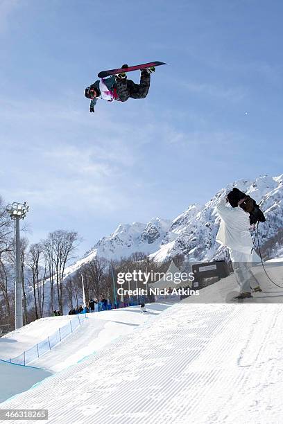 Snowboarder Ben Kilner of Team GB in the half pipe at the snowboard world cup at the Sochi Olympic test event on February 13, 2013 in Sochi, Russia.