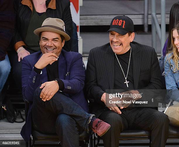 George Lopez and Danny Trejo attend a basketball game between the Charlotte Bobcats and the Los Angeles Lakers at Staples Center on January 31, 2014...