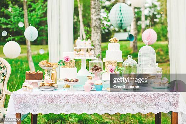 prettiest wedding dessert table - small wedding stock pictures, royalty-free photos & images