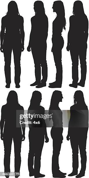 casual frau - standing female rear view stock-grafiken, -clipart, -cartoons und -symbole