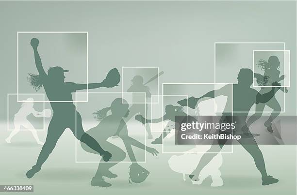 ilustraciones, imágenes clip art, dibujos animados e iconos de stock de niñas softball jugadores all-star de fondo - superestrella deportista