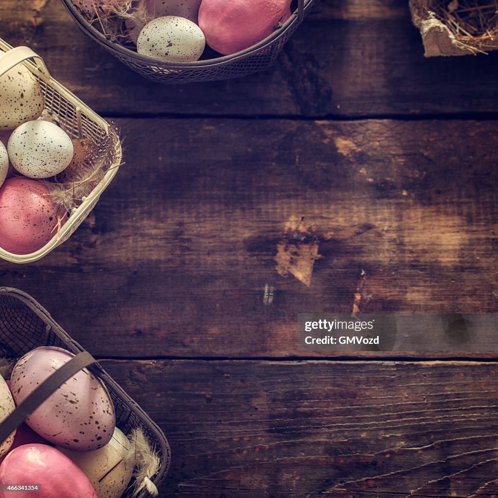 Colorful Easter Eggs Decorated on Wooden Background