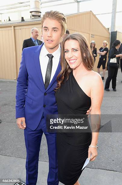 Honoree Justin Bieber and Pattie Mallette attend The Comedy Central Roast of Justin Bieber at Sony Pictures Studios on March 14, 2015 in Los Angeles,...