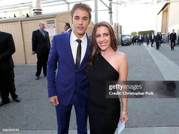 Honoree Justin Bieber and author Pattie Mallette attend The Comedy Central Roast of Justin Bieber at Sony Pictures Studios on March 14, 2015 in Los...