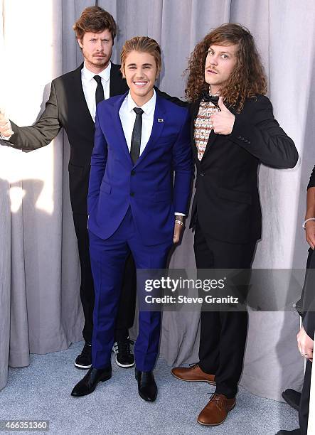 Anders Holm, Justin Bieber, Blake Anderson arrives at the Comedy Central Roast Of Justin Bieber on March 14, 2015 in Los Angeles, California.