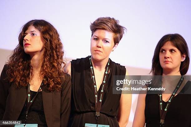 Filmmakers Cara Mones, Alexis Johnson and Erin Barnett attend the premiere of "Steve Jobs: The Man in the Machine" during the 2015 SXSW Music, Film +...